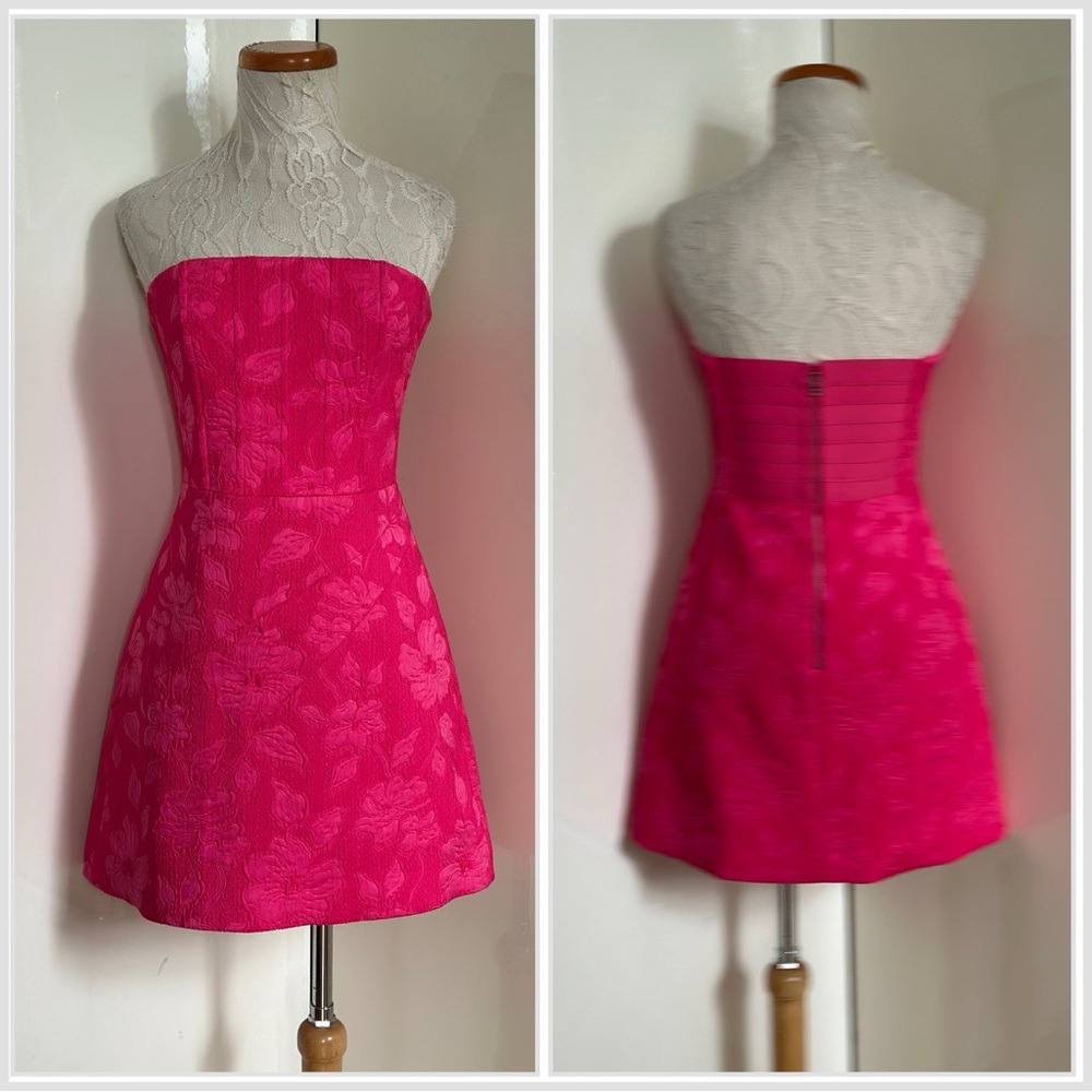 ALICE + OLIVIA Perla Boned Strapless Pleated Dress in Hot Pink sz 6 - Picture 5 of 14